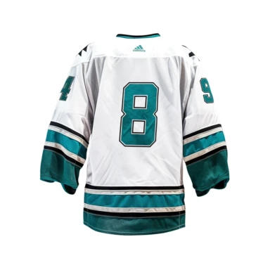 white and teal colour ice hockey jersey from behind, white background, clipart style