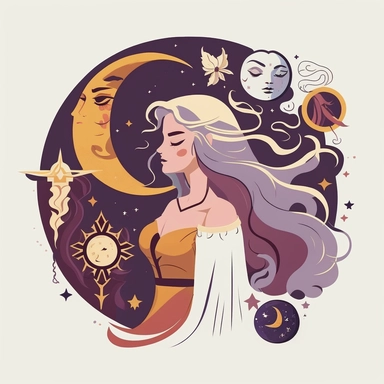 Magic Girl Clipart, Medieval Girl Clipart, Celestial Woman, Mystic Clipart, Moon Clipart, a Zodiac girls wizard on white. Flat vector illustration