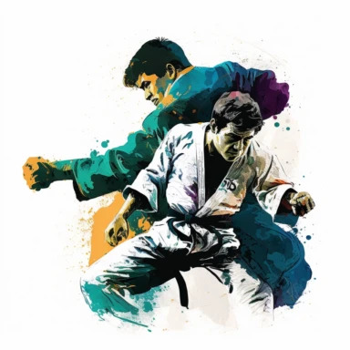 Two brazilian jiu jitsu fighting, clipart, white background
