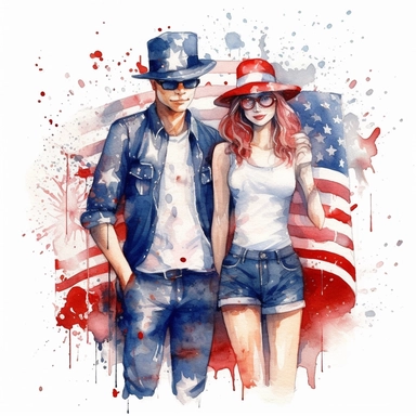 watercolor clipart representing one item people are using for celebration of american independence day, hd