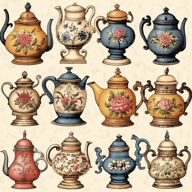 tea pot Clipart - 13 High Quality JPGs - Digital Download - Card Making, Mixed Media, Digital Paper Craft
