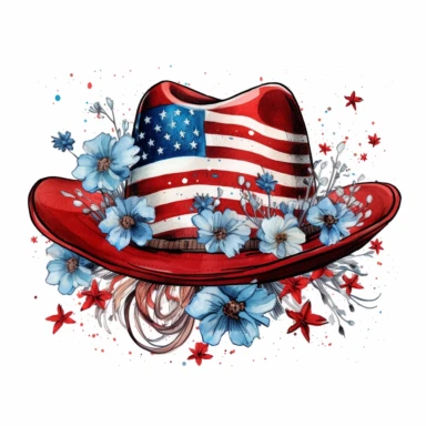 4th of july hat clipart, white background, american flag based designs, boho vibe, in the style of digital drawing, 8k