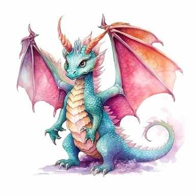 Whimsical Wonderland, clipart, cute dragon with wings character, full body