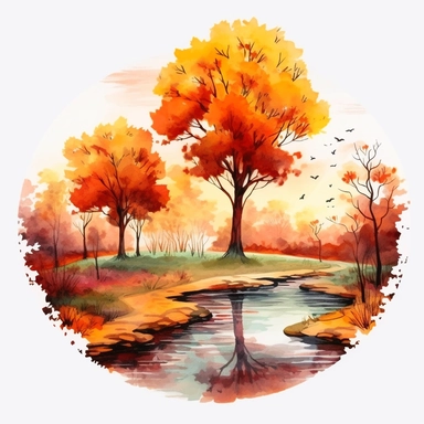 a single clipart image png graphic of a Realistic Painting Clipart Beautiful Season Autumn Fall Landscape PNG Illustration