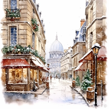 Paris Christmas street, Ornamental watercolor, clipart, I can't believe how beautiful this is