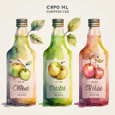 watercolor bottles of apples cider, set of 3 cliparts, 8k, solid background