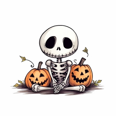 1 x Cute Halloween Skeleton Clipart, white background,