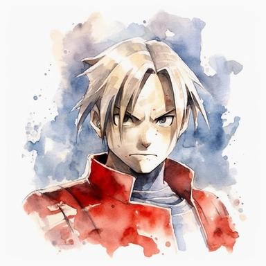Watercolor fullmetal alchemist brotherhood, high quality, high details, pencil draw style, white backgroun, clipart, 8k, f1