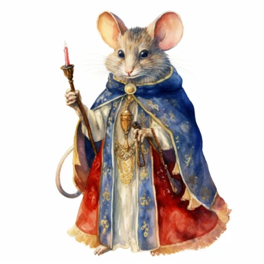 a fairytale mouse dressed in noble attire through a captivating watercolor clipart, where each stroke of the brush reveals their intricate costumes and royal charm, inviting you to join their whimsical adventures, 8k, fantasy style, white background