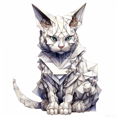 Maneki-neko, Domestic Shorthair, joyful, origami In the style of Brian Froud & Alan Lee, clipart, complex design, dreamy color, white contour, white background only