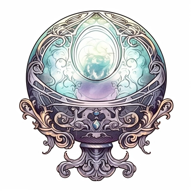 mystical crystal ball, Halloween, folk art, watercolor, clipart elements, smooth gradients, black contour outline, ultra detailed, white background, super clear, high quality