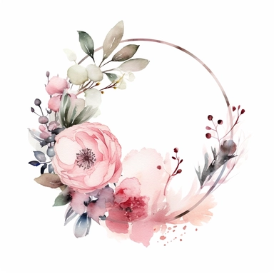 half a circle, minimal, pale pink watercolor flowers, wedding invite, clipart, white background, half circle