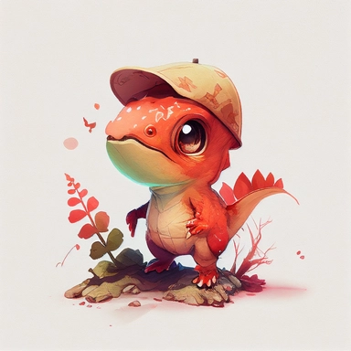 The cutest and tiniest baby dinosaur ever, red, wearing a hat, exploring, Watercolor Clipart, strybk, full Illustration, 4k, sharp focus, watercolor, smooth soft skin, symmetrical, soft lighting, detailed face, concept art, muted colors, watercolor style, strybk, children's style fairy tales, chibi kawaii, . Octane rendering, 3d. Perfect face, detailed face, delicate face, perfect sharp lips, detailed eyes. Craig Davison, Aubrey Beardsley, Conrad Roset, Aikut Aidogdu, Agnes Cecil, watercolor sty