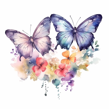 soft watercolor style watercolor butterflies flying in botanical landscape isolated on white background clipart