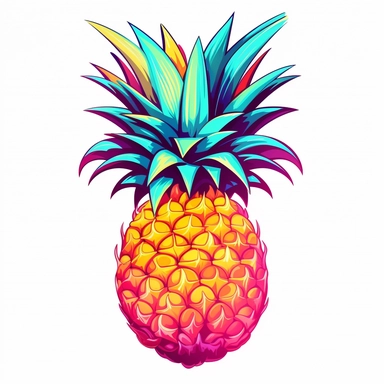 clipart of pineapple, synthwave, cartoon style, vector, on a white background