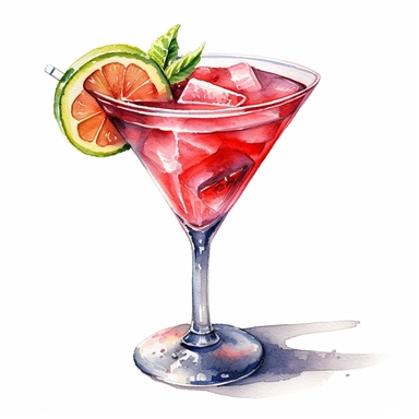 realistic watercolour clipart of Cosmopolitan cocktail, hd, white background