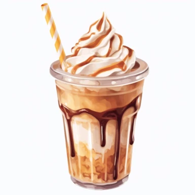 clipart of coffee cup. TRANSPARENT PLASTIC coffee cup with ice mocha latte in it. whipcream on top , straw , 2D VECTOR ART ,high detial, 8k