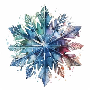 HIGHLY DETAILED HIGHLY INTRACATE WATERCOLOR CLIPART ILLUSTRATION OF A SINGLE BEAUTIFUL SNOWFLAKE DO NOT MAKE A SATURATED IMAGE