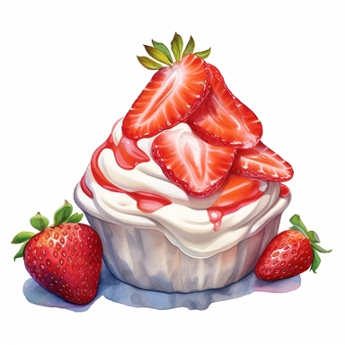 Commercial shot of ultra - realistic watercolor painting of a really delicious strawberry japanese dessert art clipart, creamy aesthetic, good looking food, delicious, yummy, foodie, healthy, white background no text, isolated on white, watercolor illustration, award winning, strong and sharp lines