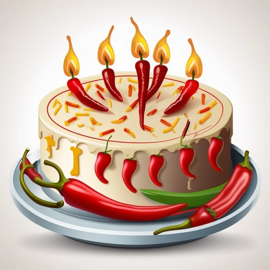birthday cake with lit chili peppers for candles, clipart