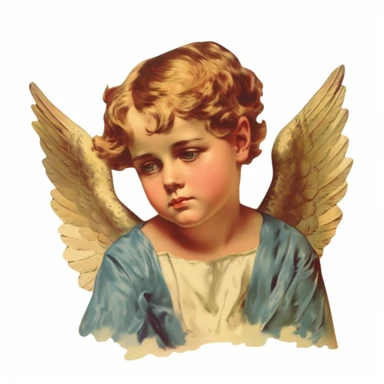 Vintage 1920 Portrait Shot View Of a Sad child head with Angel Wings Behind it Illustration , in the style of late 19th century, Chromolithograph, 1920s Illustration, Vintage, Chromolithograph, Colorful, Antique, Ephemera, Clipart, 8k, Isolated on white