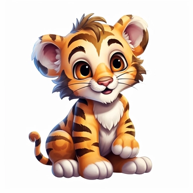 Vibrant color Beautiful baby tiger full body Clipart , Cartoon, high detail, illustration style, high solution, on the white background
