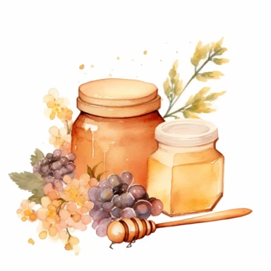 a watercolor clipart, vector of honey in the style of vintage imagery, decorative paintings, subtle shading, nature core, muted colors, craftcore, on a white background, uhd image