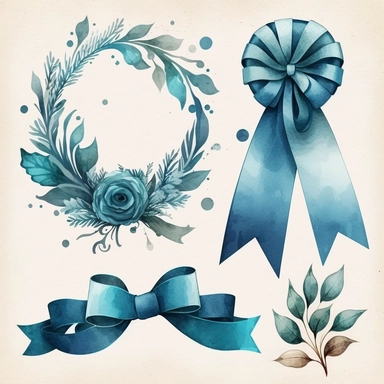 watercolor clipart blue ribbon cartoon syle
