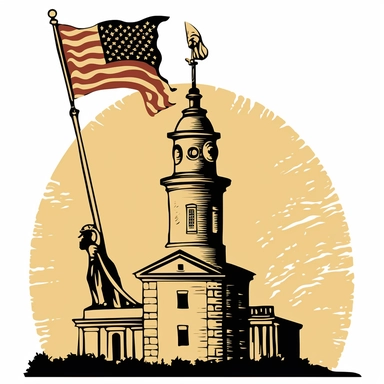 clipart image with iconic symbol, flag, and historic landmark from the American Revolution, perfect for DIY project and craft