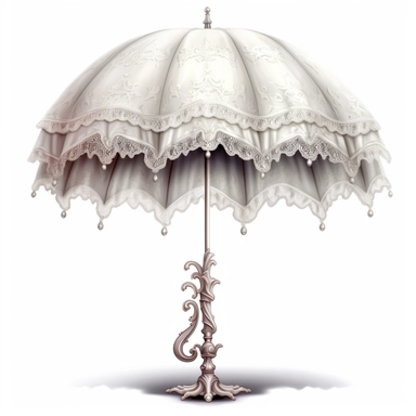 pretty white pohotorealistic victorian parasol with ruffles and lace on the edges for clipart on a white background