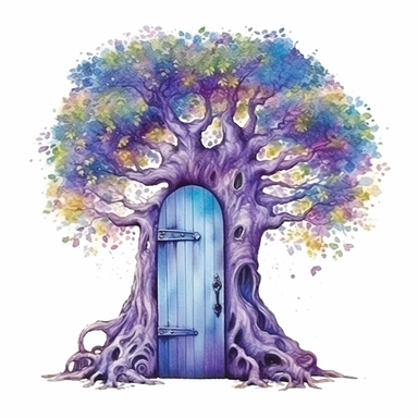 watercolor magical tree door clipart, isolated on white background