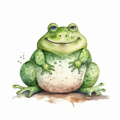 Watercolor happy fat Frog clipart, cartoon style, simple style