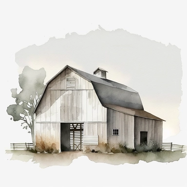 Watercolor barn clipart, beautiful watercolor ink wash coloring, thick pencil lines, Jon klassen, Adrian tomine, popular on etsy, watercolor illustrations clipart, watercolor illlustration book illustrations, plain white background