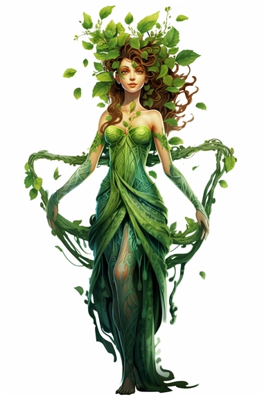 dryad goddess cartoon beautiful 4k on white background clipart