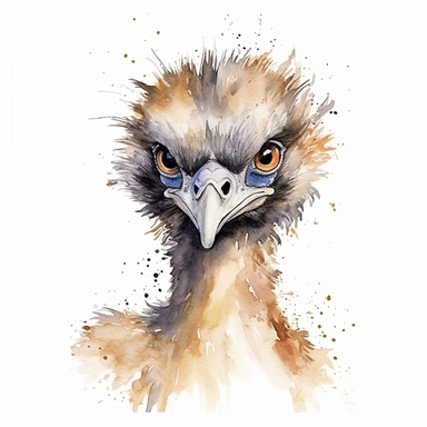 watercolour australian emu clipart, hd, on white background, spaced out,