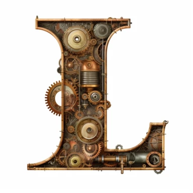 Steam punk style, Letter L, clipart, white background
