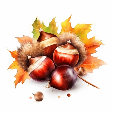 clipart of a cute autumn chestnuts white background