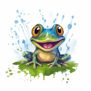 clipart, cute frog,jumping in a pond, no background