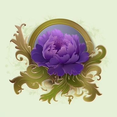 panoramic view, full view, the color purple, elegant, decorative, illustration clipart style, sharp focus, romantic, add beautiful purple peony accent, fantasy, centered, high detail, transparent background, adjust aspect ration to see full image, (--iw 10)