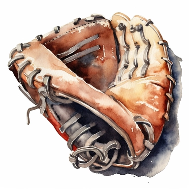 A close-up of a baseball glove, watercolor, clipart