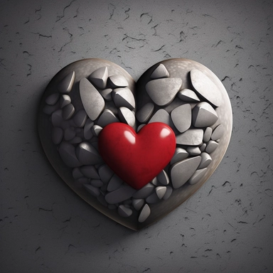 Create a photorealistic, vectorized clipart image inspired by the quote Love never fails from 1 Corinthians 13:8. The content should include a heart symbol, representing love, that is unbroken and strong, perhaps made of a resilient material like stone or metal. The heart should be surrounded by a soft, glowing light, symbolizing the enduring nature of love. The quote should be written in elegant, flowing script beneath the heart. The medium should be digital art, with a style reminiscent of hig