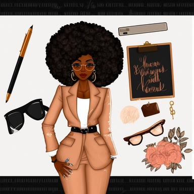 Lady boss clipart, Boss Babe clipart, Planner Girl Clipart, Fashion Girl Clipart, Boss Girl clipart, Afro girl clipart