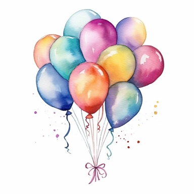 watercolor painting, a cute birthday balloon clipart, dicut clipart on white background