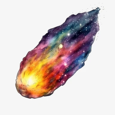 meteor in space clipart watercolor technique, 8k digital art, bright, colorful, soft lightning, white background