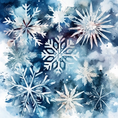 HIGHLY DETAILED HIGHLY INTRACATE WATERCOLOR CLIPART ILLUSTRATION OF A BEAUTIFUL AND BREATHTAKING GROUP OF SNOWFLAKES FALLING DO NOT MAKE A SATURATED IMAGE