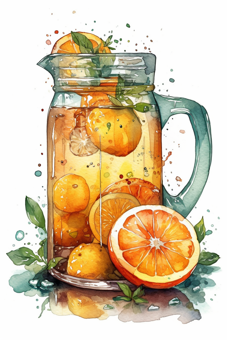 Water Colour Jug Of Cool Oranges Juice Clipart Hd Isolated On White