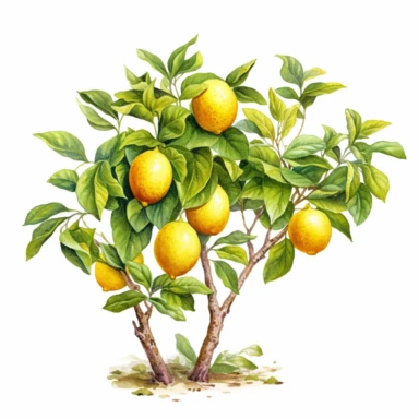 lemon tree, in the style of photo realistic and hyper-detailed watercolor, sketchfab, ahmed morsi, realistic watercolor, use of common materials, handcrafted designs, clipart with white background
