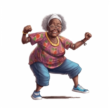 funny african grandma is exercising, full body, hand draw Illustration clipart, 4K, extremely detailed