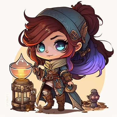 chibi female artificer, dungeons and dragons, clipart