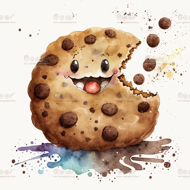 cute choco Cookies , watercolor,White Background, Clipart, funny , with face , smiling ,